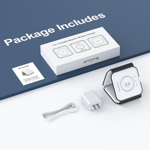 RTOPS 3-in-1 Magnetic Wireless Charging Station for i Phone, Apple Watch, and Air Pods – Compact Ga N Travel Charger with Enhanced Speed and Compatibility for i Phone 16/15/14/13/Pro/Max, Air Pods 4/3/2/Pro – All-in-One Solution for Ultimate Convenience and Efficiency
