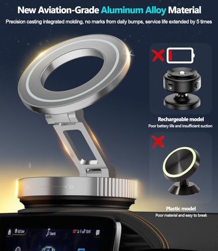 CloudValley Magnetic Car Phone Holder – Vacuum Suction Cup Phone Mount 360° Adjustable, Durable Metal Stand for iPhone & Android, Portable Magnetic Holder for Dashboard/Windshield/Gym Mirror (Silver) – Enhanced Compatibility and Speed