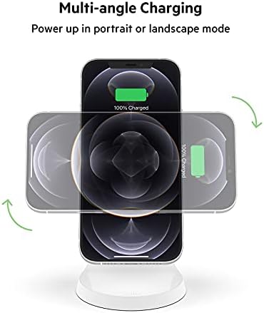 Belkin Magnetic Wireless Charging Stand – Ultra-Fast Mag Safe Charger for i Phone 12, 13, and 14 – Effortless Magnetic Alignment & Integrated Power Supply – Stylish White Design for Modern Environments – Streamlined Wireless Charging Solution for Enhanced User Experience and Aesthetic Appeal
