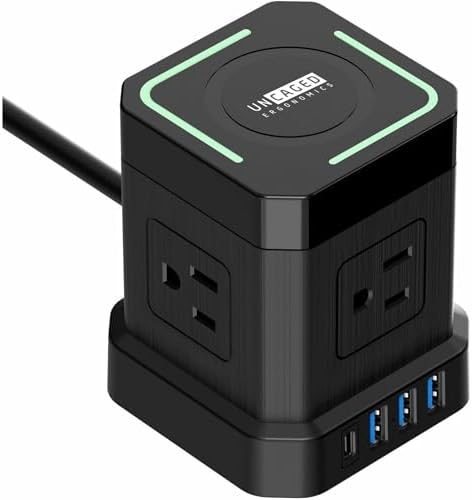 Revolutionize Your Charging Setup with the Uncaged Ergonomics 10 ft Wireless Cube Charger & Power Strip – Featuring 4 AC Outlets, 3 USB Ports Including 1 C Fast Charger, Surge Protection, and an On/Off Switch for Ultimate Device Management and Safety