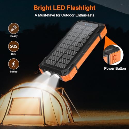 Ultra-Reliable 49,800 m Ah Solar Power Bank – High-Speed Wireless Charging with 4 Built-In Cables & 22.5 W QC3.0 Technology – IP65 Waterproof Emergency Battery for Outdoor Adventures – Charge 6 Devices Simultaneously, Compatible with Smartphones & Tablets
