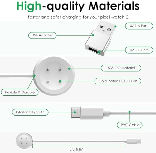 Ultimate Dual-Pack USB-C Fast Charger for Google Pixel Watch 3/2 & Fitbit Series – 3.3 Ft Portable Charging Cables with USB Adapter – Enhanced Durability & Rapid Charging for Smartwatch Users – Ideal for Home, Office, and Travel Convenience