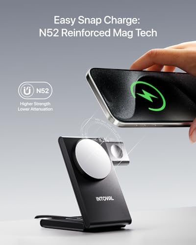Intoval 3-in-1 Magnetic Charging Station: Ultimate Foldable Dock for Fast Charging of i Phone 12-16 (Plus/Pro/Pro Max), Apple Watch, and Air Pods – Sleek Travel Accessory with Enhanced Mag Safe Compatibility and Trio Magnetic Stand for Organized Power Solutions at Home or On-the-Go