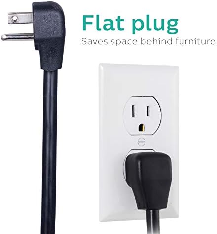 Philips EZFit Surge Protector with 3 Outlet Power Strip and 6 ft Braided Cord – Enhanced Charging Station Featuring 2 USB-A and 1 USB-C, 490 Joules of Surge Protection, Space-Saving Design in Sleek White for Home and Office Use