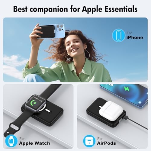 3-in-1 Magnetic Wireless Portable Charger – 10000 m Ah Power Bank with Fast 22.5 W Charging for i Phone 15/14/13/12, Apple Watch, and Air Pods – LED Display, Sleek & Lightweight Design for Ultimate On-the-Go Convenience and Enhanced Compatibility