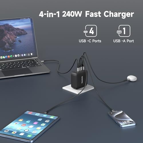 Ultra-Fast 100 W Ga N II Compact Wall Charger – 4-Port Charging Hub with 3 USB-C PD3.0 and 1 USB-A QC4.0 for Mac Book Pro 16” M3, i Phone 15 Pro, Samsung S24 Ultra | UL Certified Power Adapter for Safe, Efficient Multi-Device Charging on the Go
