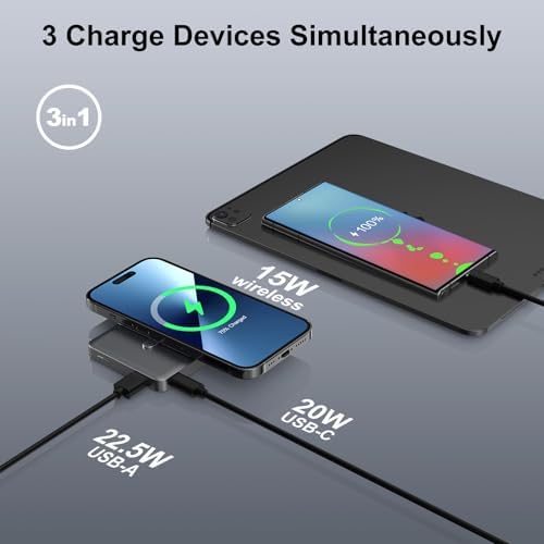 Magnetic Portable Charger – 10,000 m Ah Wireless Power Bank with 20 W PD Fast Charging for i Phone 16/15/14/13/12 & Air Pods – Durable Alloy Design for Effortless Travel & Seamless Compatibility – Sleek Black Finish for Modern Aesthetics