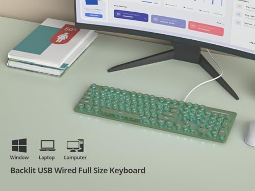 Vibrant Purple Ergonomic Wired Membrane Keyboard – Full-Size 104 Keys with Round Typewriter Keycaps, White LED Backlighting, and Ultra-Quiet Performance for Enhanced Productivity in Any Workspace