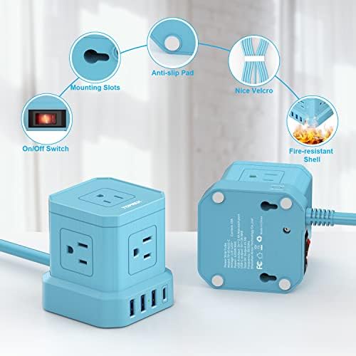 TOPREK 10 FT Power Strip with USB-C Fast Charging (3.0 A) – 5 AC Outlets & 4 USB Ports Surge Protector for Home, Office & Travel – Compact Desk Charging Station with Enhanced Surge Protection (700 J) for All Devices