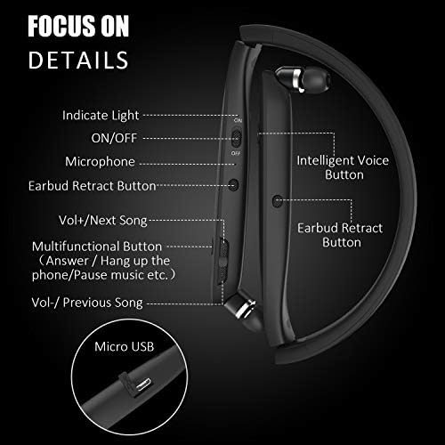 Premium Roomy Roc Bluetooth Neckband Headphones – Wireless Sports Earbuds with Retractable Design, Sweat-Proof Noise Cancelling, and Built-in Mic for Seamless Voice Control (Compatible with Siri & Bixby) – Foldable and Fast Connectivity for Active Lifestyles
