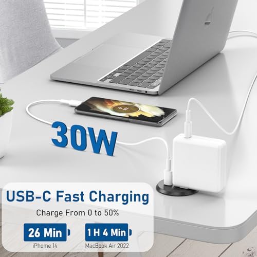 Revolutionize Your Workspace with the 2-Inch Desk Power Grommet Featuring PD 20 W USB-C Fast Charging, Ultra-Flat Plug Design, and Recessed Outlet for Seamless Cable Management – Perfect for Home or Office Use with 6 ft Power Cable (White)