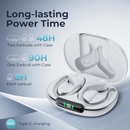 90-Hour Bluetooth Wireless Earbuds – Sweatproof Sport Earphones with Secure Earhook & LED Display Charging Case – Unmatched Sound Quality for Active Lifestyles – Ideal for Intense Workouts & Outdoor Adventures Compatible with i OS & Android Devices