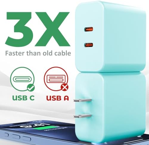 40 W Dual-Port USB-C Fast Charger for i Phone 15/16/14/13/12/11 Pro Max & Samsung – High-Speed Compact Charging Block with Power Delivery & Quick Charge for Home and Travel Efficiency