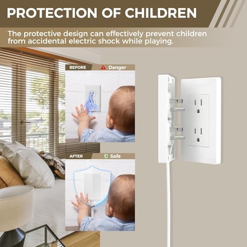 Revolutionize Your Power Access with the Outlet Concealer Power Strip – 3 AC Outlets, 5 ft Flat Plug Extension Cord for Home, Office & Kitchen – Child & Pet Safe Design, Universal Compatibility, 1625 W Capacity, Ideal for Streamlined Electronics Management