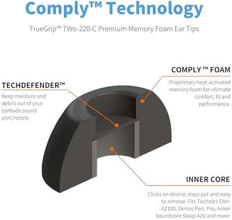 Transform Your Audio Experience with Comply TWo-220-C Memory Foam Earbud Tips | Optimal Fit for Technics EAH-AZ100, Denon Per L Pro & Soundcore | Unmatched Noise Isolation & Comfort | Large Size, 3 Pairs for Lasting Enjoyment | Elevate Every Listening Session with Enhanced Sound Quality