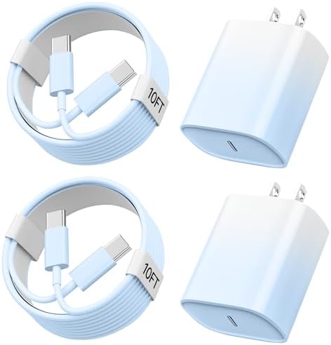 Ultimate 10 FT USB-C Fast Charging Kit for i Phone 16 and 15 – 20 W Power Adapter & Extra Long Cord for Rapid Charging of i Pads and Android Devices – Enhanced Compatibility and Durability for Everyday Use