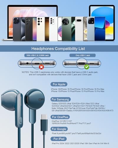 Elevate Your Audio Experience with LCdaymini USB C Earbuds – Premium Wired Headphones for i Phone 16, i Phone 15 Pro Max, Samsung Galaxy S25/S24/S23 Ultra & Google Pixel 9/8 – Immerse in High-Fidelity Sound, Enjoy Effortless Call Management with In-Line Microphone, Convenient Volume Control, and Ultra-Lightweight Design for All-Day Listening Comfort