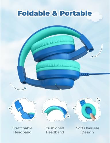 i Clever Kids Headphones: Safe 85 d B Volume-Limited Over-Ear Stereo Sound for Children – Foldable, Lightweight, and Compatible with i Pads and Computers for Easy Travel and Learning
