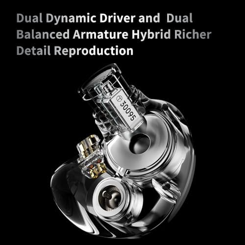 TRN V10 Pro High-Fidelity Wired Earbuds – Premium Dual Driver IEMs for Superior Audio Fidelity, Detachable Cable for Customization, Ergonomic Comfort for Extended Wear, Sleek Black Finish Ideal for Musicians, Audiophiles, and Video Conferencing