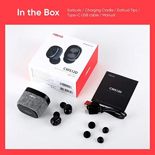ABKO Ultra Lightweight True Wireless Earbuds with Stylish Fabric Cradle – Bluetooth 5.0 In-Ear Headphones Featuring IPX4 Waterproof Technology, Instant Auto Pairing, and USB-C Fast Charging for Ultimate Sound Experience and Active Lifestyle