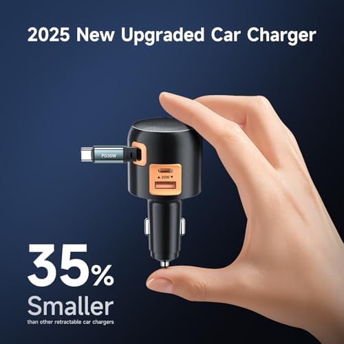Effortless Charging on the Go: Retractable 60 W USB C Car Charger for i Phone 16, i Pad, Pixel & More – Compact Fast Charge Solution with Built-In Retractable Cable for Enhanced Compatibility and Clutter-Free Storage
