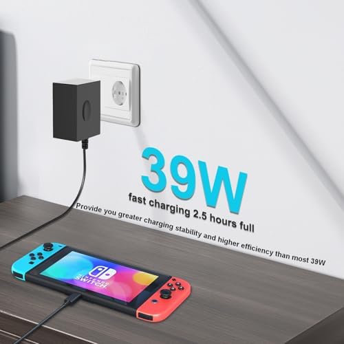 Jewaytec 39 W High-Efficiency USB-C Power Adapter for Nintendo Switch, Lite, OLED & Steam Deck – Fast Charging Solution with 6 FT Cable for Ultimate Gaming Flexibility and TV Docking – Durable, Lightweight Charger for Mobile Gamers Seeking Uninterrupted Playtime