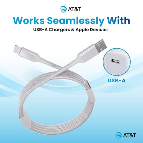 AT&T 6 ft Braided USB-C Charging Cable – Durable & Tangle-Free Cord for Fast Data Transfer and Universal Device Compatibility – Ideal for Phones, Tablets, and Laptops – Includes Warranty for Enhanced Reliability – Sleek Black Design