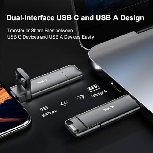 SSK 512 GB Ultra-Fast SSD USB C Stick – Lightning-Speed Dual Drive with Type-C & USB A 3.2 Gen 2 – Perfect for i Phone 15, PS4, Android, Windows & Mac – Portable High-Speed Data Storage Solution for Professionals & Gamers – Effortless File Transfers Up to 1000 MB/s – Sleek, Durable Design for On-the-Go Access
