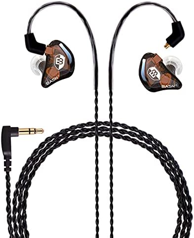 BASN BC100 Brown Dual Dynamic Driver IEM Earphones with Detachable MMCX Cable – Premium Musicians’ In-Ear Monitors for Studio and Live Performance, Enhanced Noise Isolation and Comfort