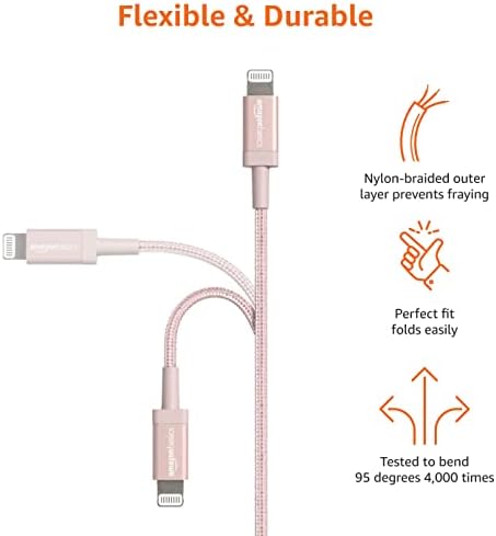 Experience Ultimate Charging Efficiency with the Amazon Basics 6-Foot USB-A to Lightning Charger Cable – MFi Certified, Durable Nylon Braided Design for Fast Power Delivery to Apple i Phone 14, 13, 12, 11, X, Xs Pro, Pro Max, Plus, i Pad – Stylish Dark Gray Finish for Enhanced Compatibility