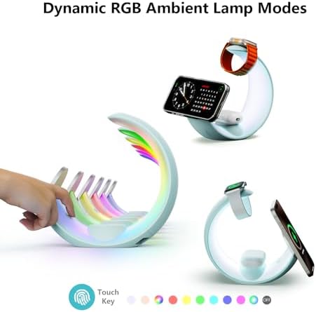 Ultimate 3-in-1 Magnetic Wireless Charging Station for Apple Devices – Fast Charge Your i Phone 16/15/14/13/12/11, Apple Watch Series & Air Pods 4 with RGB Night Light – Enhanced Safety & Intelligent Charging Technology – Artful Design for Home and Office Aesthetics