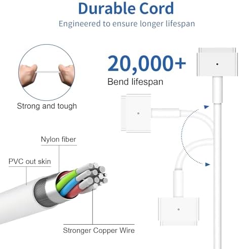 45 W Mac Book Air Charger Replacement with Magnetic DC Connector – Enhanced Compatibility for 11” & 13” Models (2012-2017) – Fast Charging, Smart Safety Features & 5.6 ft Cable for Ultimate Convenience