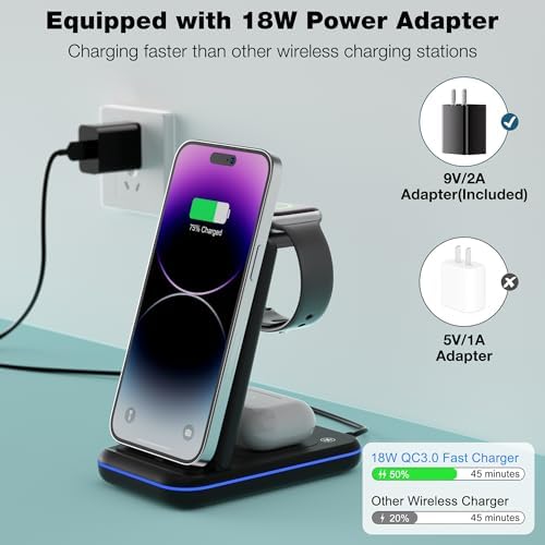 Ultimate 3-in-1 Wireless Charging Station for i Phone, Apple Watch, and Air Pods – Fast Charge with Ergonomic Design, Enhanced Compatibility, and Safety Features for Home, Office, and Travel Use
