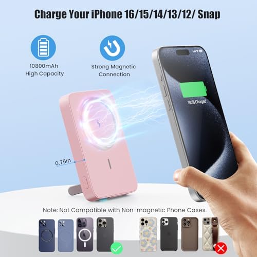 Advanced Magnetic Wireless Power Bank – 10800 m Ah Portable Charger with Foldable Stand, LED Battery Indicator, and 25 W Fast Charging for i Phone 16/15/14/13/12 Pro/Pro Max/Plus – Ultimate Compatibility and Convenience