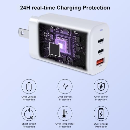 65 W Ga N USB-C Fast Charger Block – Ultra-Compact 3-Port Adapter for Quick Charging on Mac Book Pro/Air, i Pad Pro, i Phone 16/15/14/13, Samsung Galaxy S25/S24/S23, Note 20/10, Pixel 9/8/7 – Perfect Travel Companion with Superior Efficiency and Multi-Device Compatibility