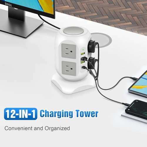 Ultimate Power Strip Desk Organizer with 8 AC Outlets & 4 USB Ports, 20 W Fast USB C Charging Station – 15 FT Flat Cord for Enhanced Flexibility & Surge Protection – Streamline Your Workspace & Maximize Efficiency