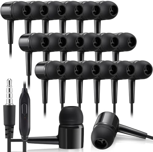 Xinnun 50 Pack Premium Wired Earbud Headphones with Mic – Ideal Noise Cancelling Audio Solution for Classrooms and Travel – Lightweight, Durable In-Ear Design with Universal 3.5 mm Compatibility – Perfect for Group Activities and Enhanced Communication