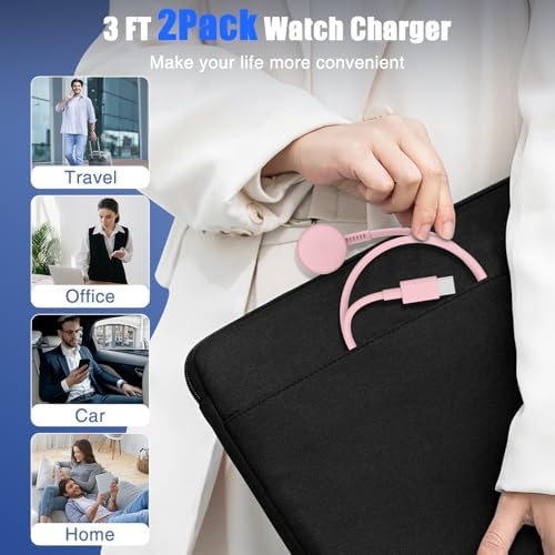 USB-C Magnetic Charger for Apple Watch – Fast Charging Cable Compatible with Ultra, Series 9-1 – 3.3 FT (1.1 M) Black – Enhanced Power Delivery & Secure Connection for All Models