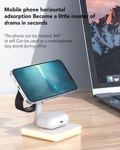 All-in-One Magnetic Wireless Charging Station for Apple Devices – 4-in-1 Fast Charger with Integrated Light for i Phone 16/15/14/13/12, Apple Watch Series 10/9/8/7/Ultra 2/SE 2, and Air Pods 4/3/Pro/2 – Sleek, Modern Design for Effortless Charging and Clutter-Free Organization