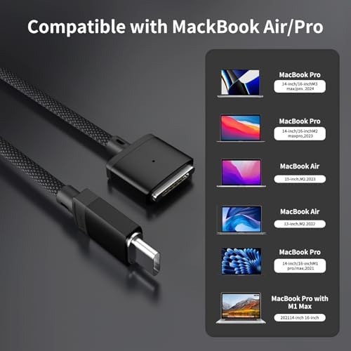 USB-C to Magnetic 3 Cable Compatible with Magsafe Charging Cable for 14” 16” MacBook Pro 2024 M3 Pro & Max, MacBook Air 2022 M2, MacBook Pro 2023 M2 Pro & Max – 6.6ft Black – Enhanced Compatibility and Speed