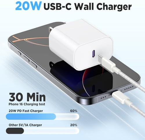 Rapid Charge 3-Pack USB-C Fast Charger Kit for i Phone 15 & 16 Pro Max – 20 W Power Blocks with Robust 6 ft & 10 ft Braided Cables – Ultra-Fast Charging Solution for i Pad Pro 13/12.9 – Sleek, Portable Wall Charger for Everyday Convenience