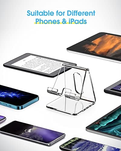 KTRIO 2 Pack Acrylic Cell Phone Stand Holder for Desk, Clear Phone Dock Cradle Compatible with iPhone 16/15/14/13 Pro Max 12/11 XR, All Smartphones, Office Accessories – Enhanced Compatibility and Speed