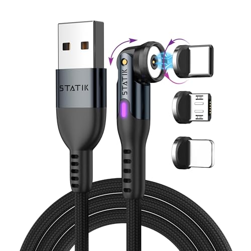 Enhance Your Charging Efficiency with the Statik 360 Magnetic 3-in-1 Cable – Versatile 6 FT Length, Rapid 3 A Power Delivery, Glo Bright Indicator for Effortless Low-Light Connectivity and Universal Device Compatibility