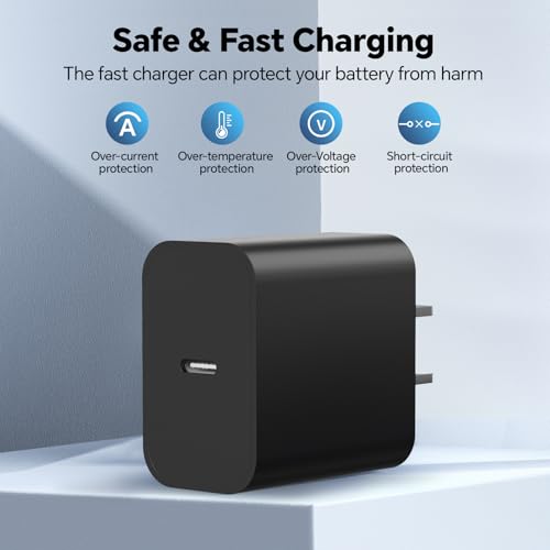 USB C to USB C Cable(2-Pack),20W Wall Charger Block Type C Charging Cord Fast Charge 6FT/10FT Long Compatible with Phone 16/15/15 Plus/15 Pro/15 Pro Max/Galax S24/S23/S22 and More,Black – Enhanced Compatibility and Speed