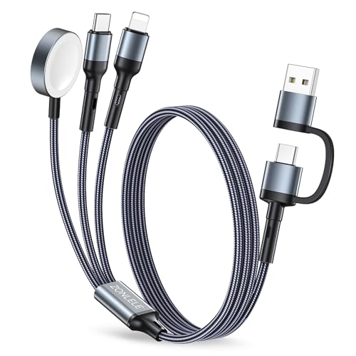 4 FT USB-C Multi-Device Charging Cable Duo for Apple Watch and i Phone – Superior 3-in-2 Charging Solution for i Watch Models and i Phone 16/15/14/13/12/11 & Galaxy S23 – Enhanced Rapid Charging, Exceptional Durability, and Total Convenience for Mobile Users