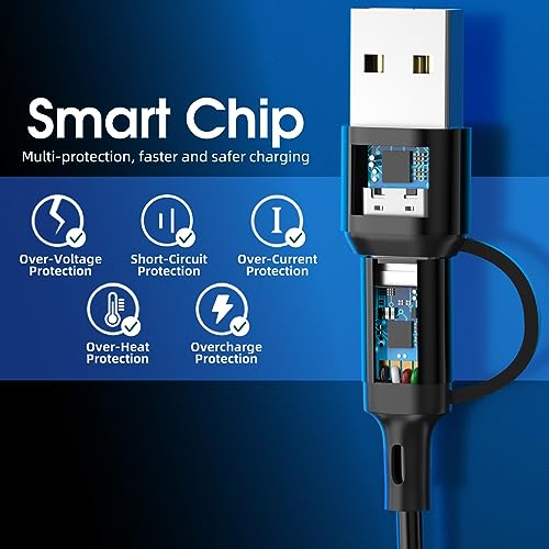 Versatile 6 in 1 Multi Charging Cable [3 Pack, 4 FT] – Durable Nylon Braided Fast Charging Cord for USB A/C, Micro USB, and Lightning Devices – Universal Phone Charger for Home, Office, and Travel – Enhanced Compatibility for All Smartphones and Tablets