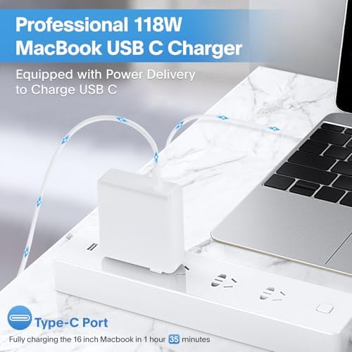 High-Efficiency 118 W USB-C Fast Charger for Mac Book Pro & Air – Rapid Charging for M1, M2, M3, M4, i Pad Pro, and Universal USB-C Devices – Includes Smart Charge Cable with Advanced Protection Features