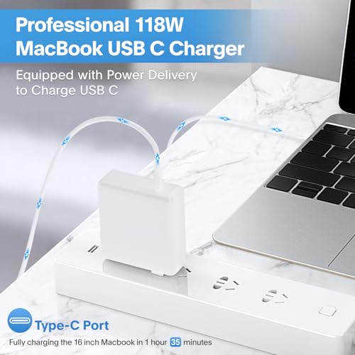Ultra-Fast 118 W USB-C Power Adapter for Mac Book Pro & Air – High-Efficiency Charger Compatible with M1, M2, M3, M4 Models, i Pad Pro, and All USB-C Devices – Compact, Safe, and Portable 6.6 ft Charging Cable Included