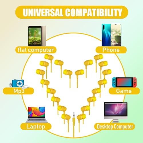 Macarrie 200 Pack Wired Earbuds – Vibrant Classroom & Office Headphones with 3.5 mm Compatibility – Individually Bagged for Hygiene & Seamless Distribution – Lightweight & Durable Design for All-Day Comfort – Ideal for Lectures, Music Listening, and Conference Calls