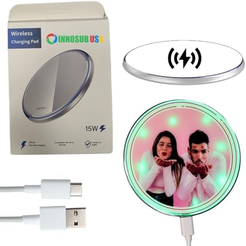 INNOSUB USA 5-Pack Sublimation Wireless Charger Set – 10 W Fast Qi Charging Pad for i Phone & Samsung Devices – Sleek Silver Design for Home & Office – Ideal Personalized Gift for Tech Enthusiasts